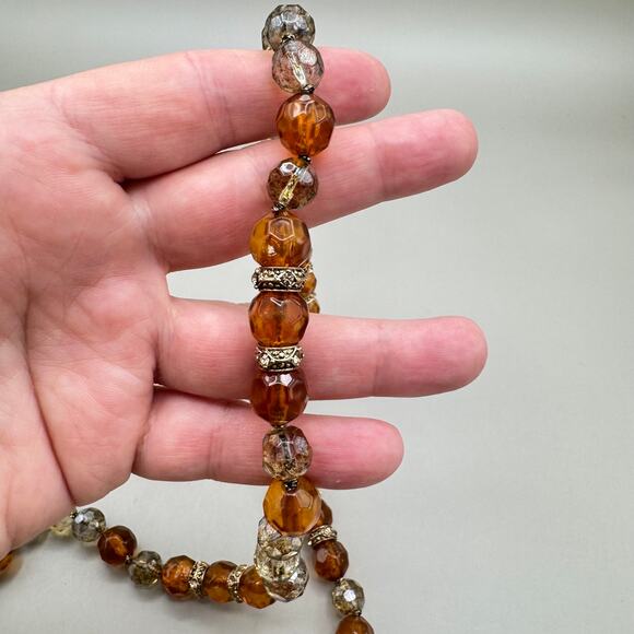 Vintage Monet Brown Honey Gold Tone Faceted Glass Bead Long Necklace - Picture 12 of 12
